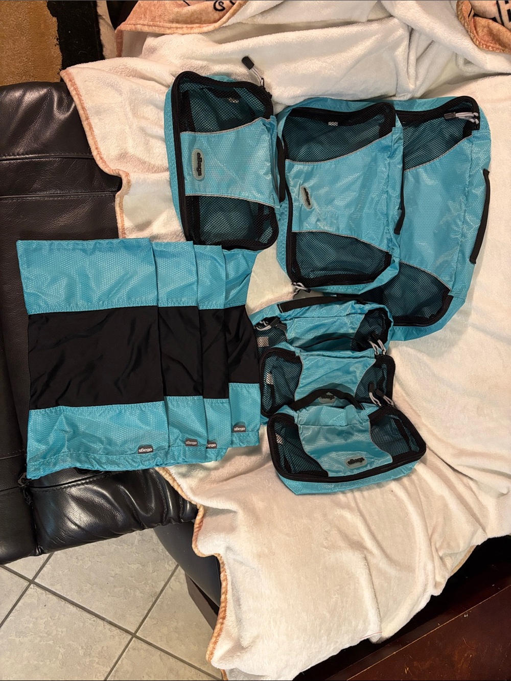 Garment Bag Set in Teal and Black - Travel Storage Organizer